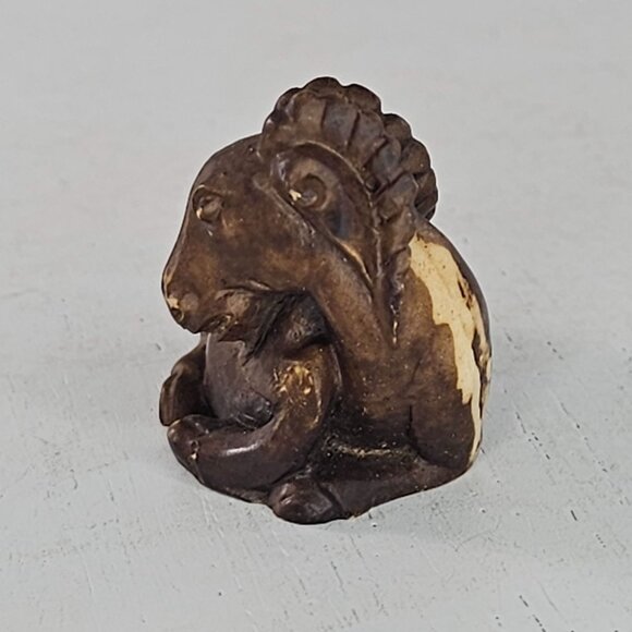 Handcrafted Miniature Ram Goat Ibex Figurine Lying Down - Picture 4 of 8